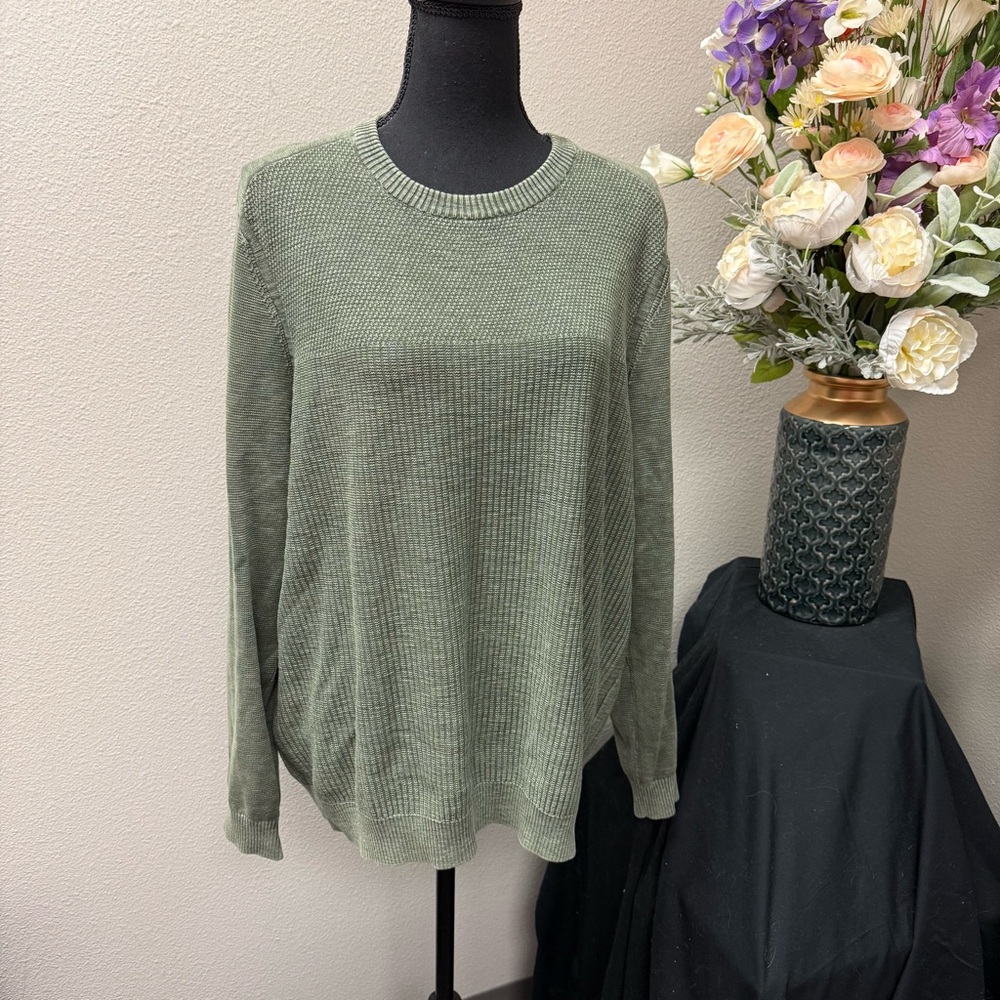 Tommy Bahama Green Knit Sweater Large L Crewneck Pullover Cozy Casual Fall Winte